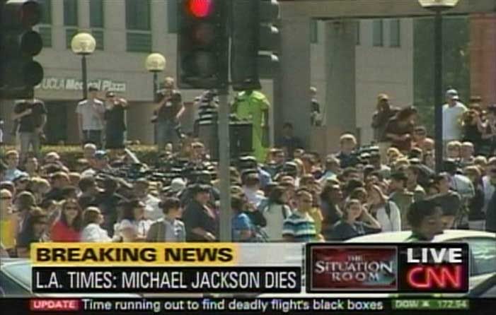 Michael Jackson Dies... Crowds Gather Outside the UCLA Medical Center in Los Angeles tp Mourn the Passing of Pop Superstar Michael Jackson