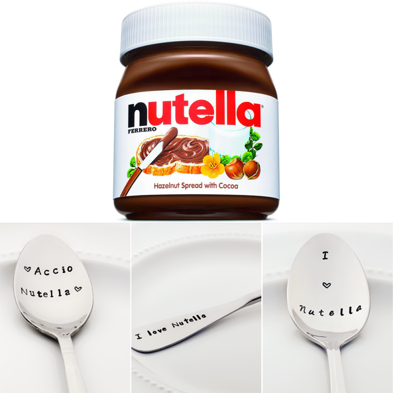 Nutella, stamped spoon, stamped spreader knife, I love Nutella