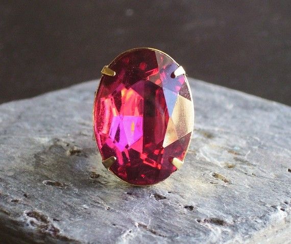 Dark pink glass jewel cocktail ring from Delicate Industry pink cocktail ring, vintage jewelry, vintage jewellery, Etsy
