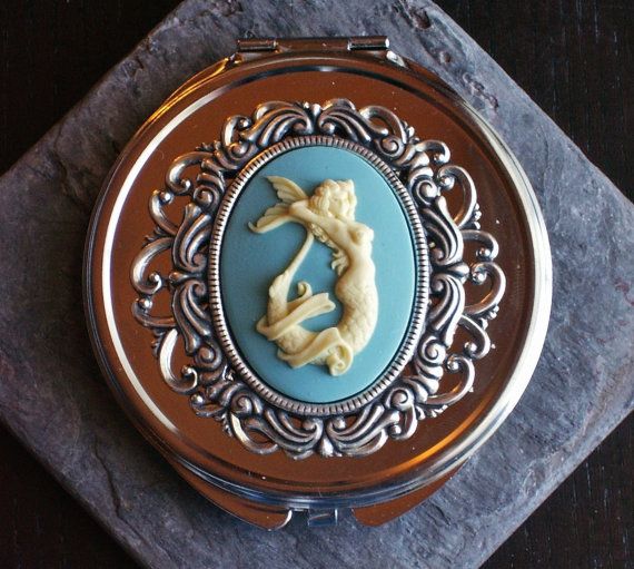 Sailor Jerry, mermaid beauty, Victorian silver, compact mirror, vintage mermaid