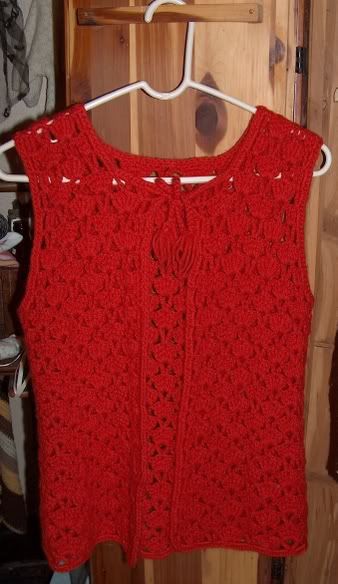 vintage red hand-crocheted vest