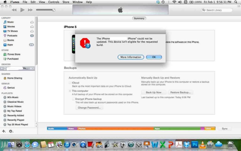 I'm on Mac OS X 10.6.8, iTunes 11.0.1, and iOS 6.0.2