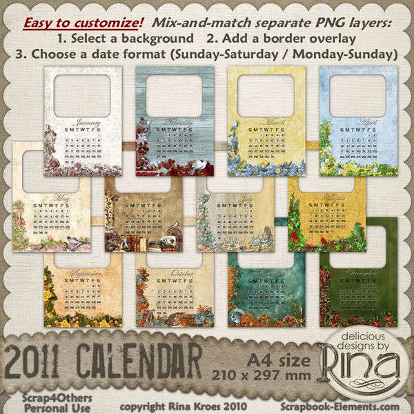 2011 Calendar A4 Size. A4Size (210x297mm)