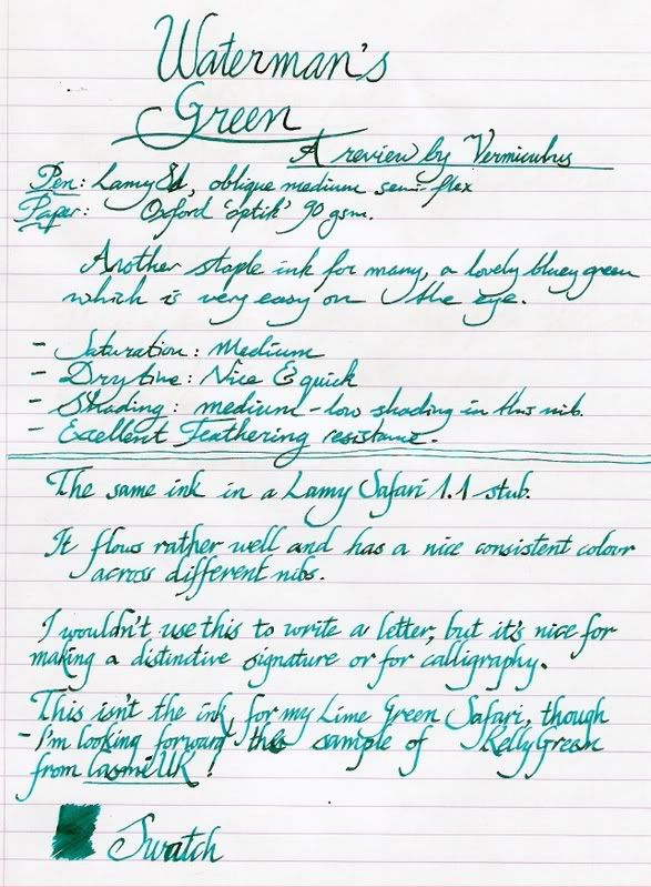 Waterman's Green Ink Reviews The Fountain Pen Network