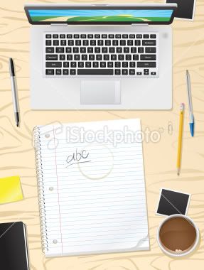 Business executive with planner rolodex on wood desktop - Illustration