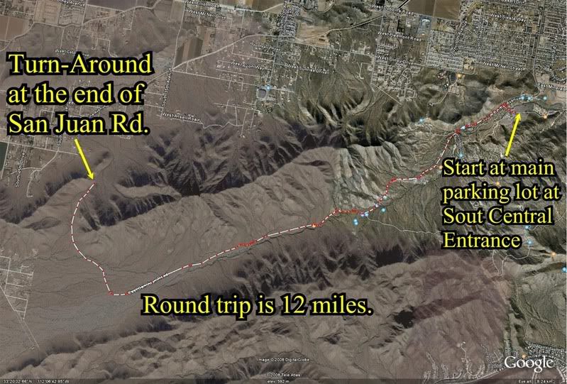6 mile route to end of San Juan Rd.