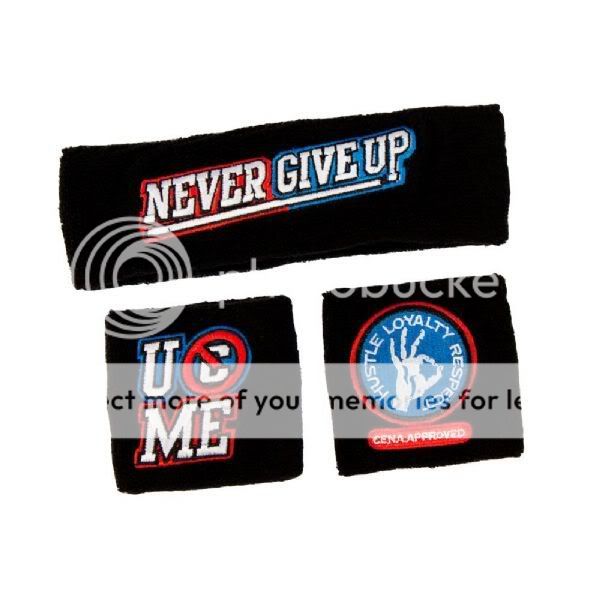 JOHN CENA Black Never Give Up Headband Wristbands Set WWE NEW  