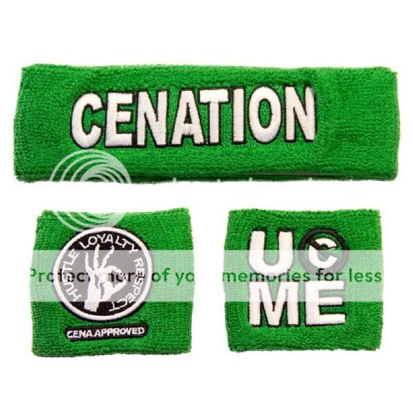 JOHN CENA Salute the Cenation Green Headband Wristbands Set NEW